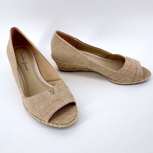 Amelia Grace AG Lucine Wedge Sandals Womens 7 Tan Tweed Peep Toe Espadrille